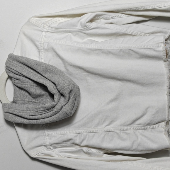 RAG & BONE / JEAN Button Up White Jean Jacket With Gray Hood Size Xsmall - Picture 14 of 16